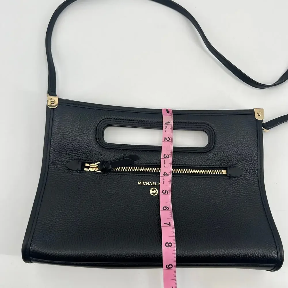Michael Kors Jane Large Clutch Bag black pebbled leather crossbody luxe gold HW